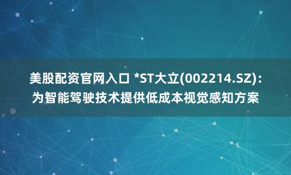 美股配资官网入口 *ST大立(002214.SZ)：为智能驾驶技术提供低成本视觉感知方案